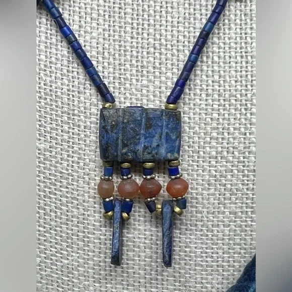 Artisan Lapis Lazuli Beaded Stationery Necklace - Picture 2 of 5